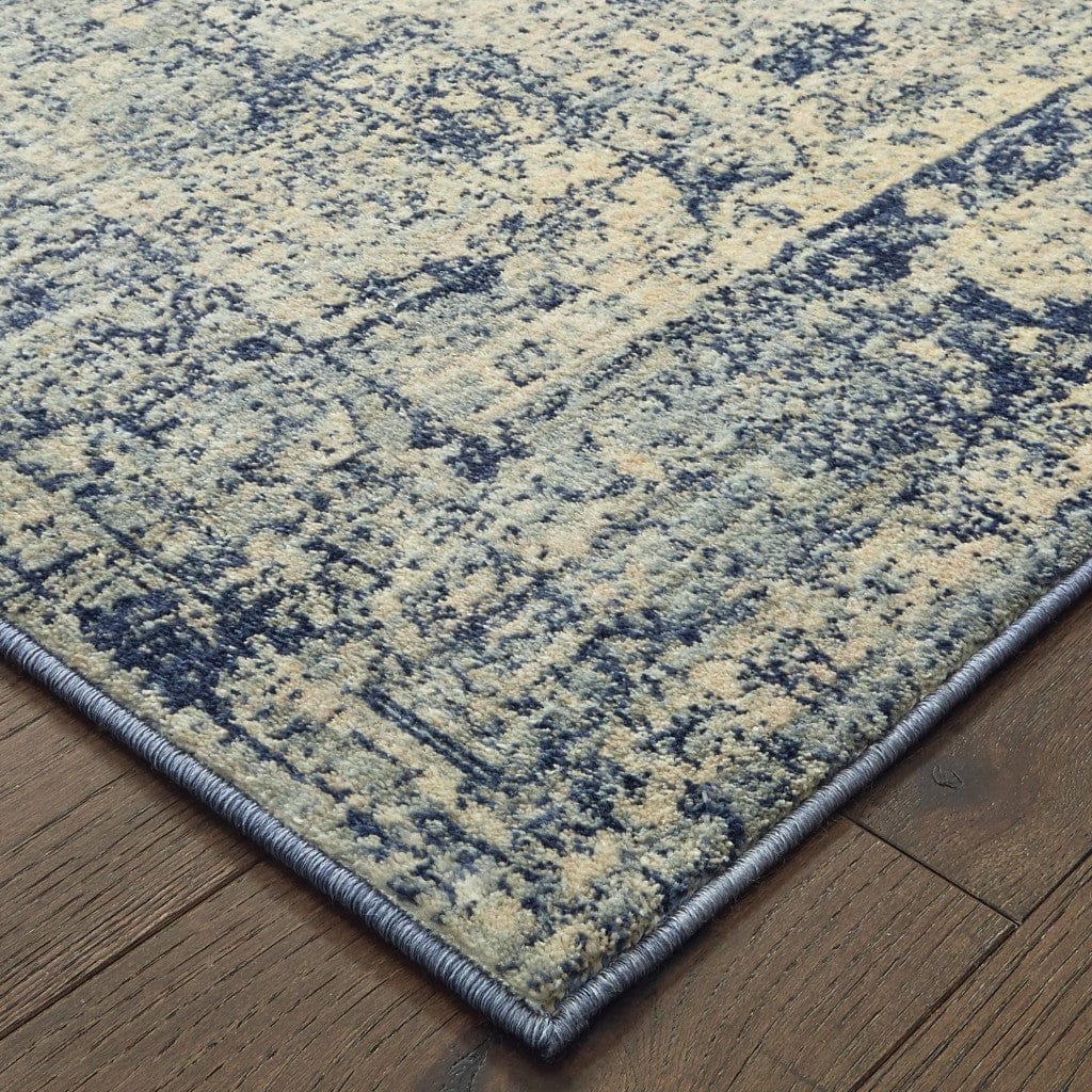 2’X8’ Ivory And Blue Oriental Runner Rug