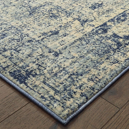 2’X8’ Ivory And Blue Oriental Runner Rug