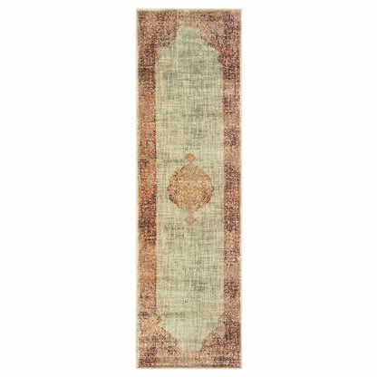2’X8’ Ivory And Pink Medallion Runner Rug
