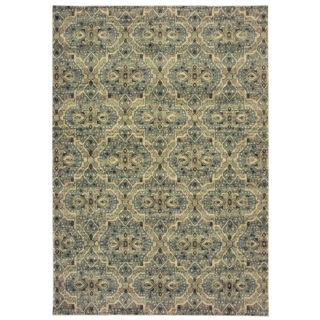 5’X8’ Ivory And Blue Geometric Area Rug