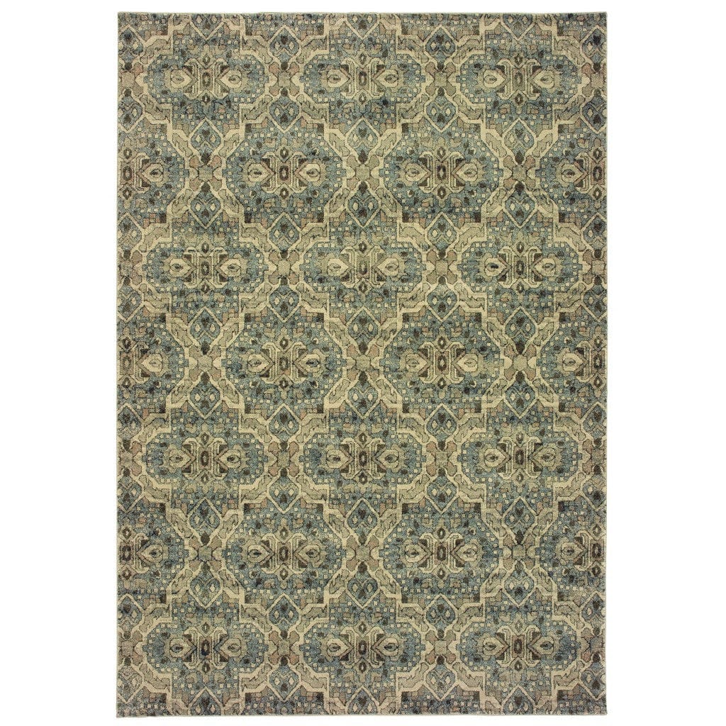 5’X8’ Ivory And Blue Geometric Area Rug