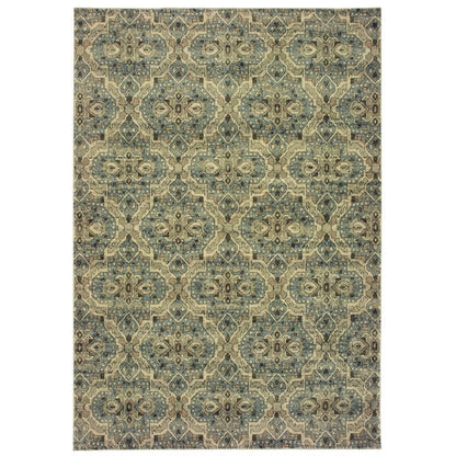 5’X8’ Ivory And Blue Geometric Area Rug