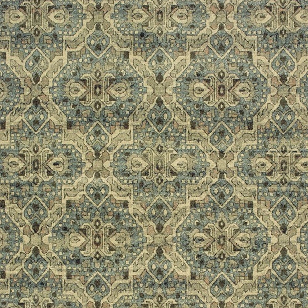 5’X8’ Ivory And Blue Geometric Area Rug