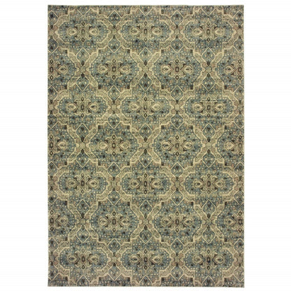 5’X8’ Ivory And Blue Geometric Area Rug