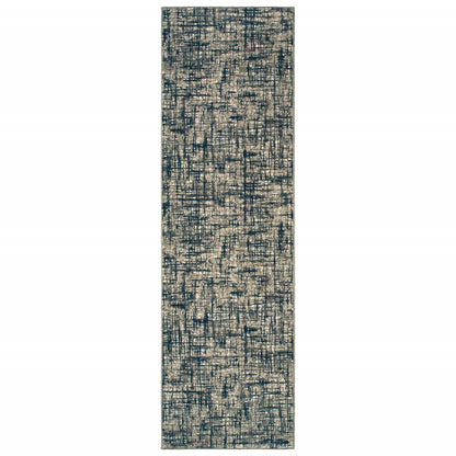 2’X8’ Gray And Navy Abstract Runner Rug