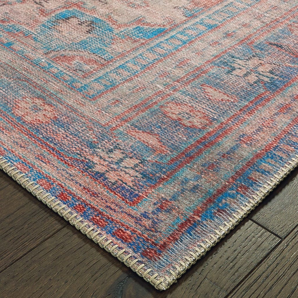 4’X6’ Red And Blue Oriental Area Rug