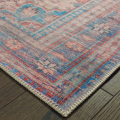 4’X6’ Red And Blue Oriental Area Rug