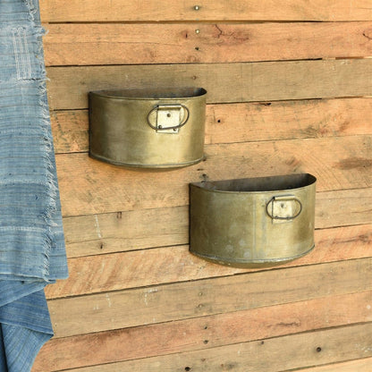 Set Of 2 Half Bucket Metal Planter