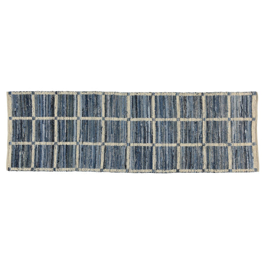 3' X 8' Blue And Gray Grid Runner Rug