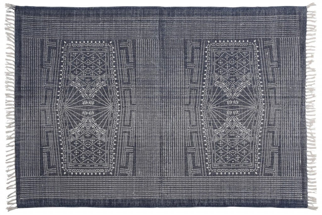 4’ X 6’ Blue And Ivory Batik Area Rug