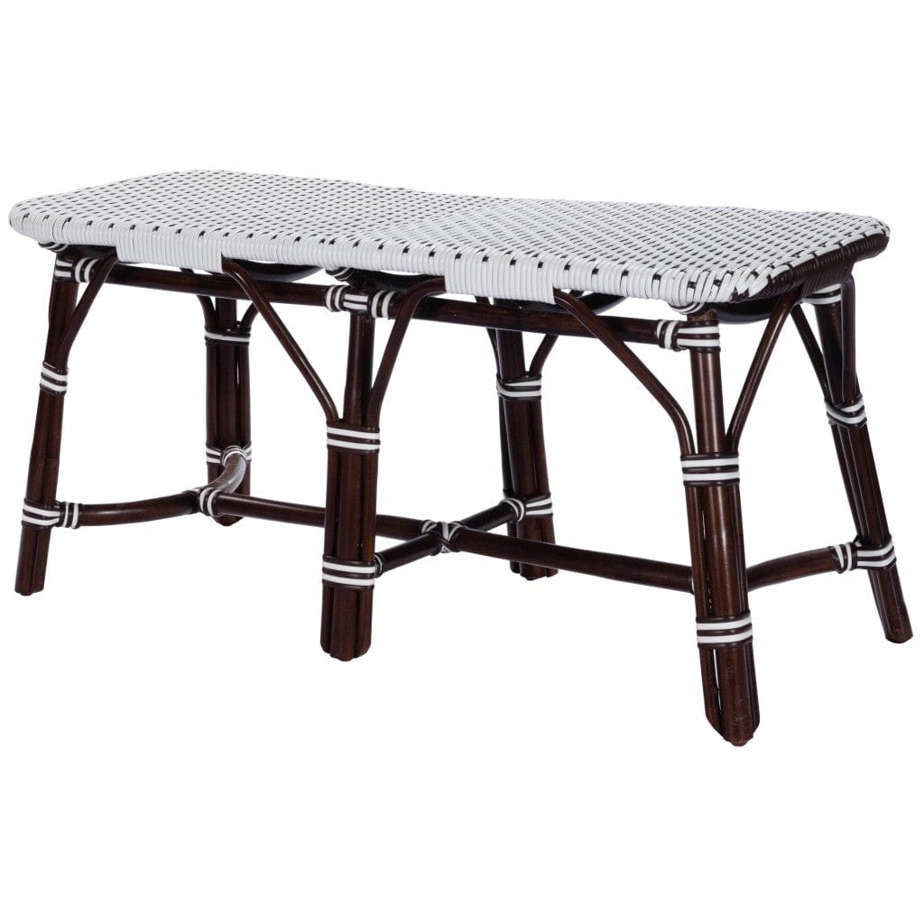 Dark Brown And White Rattan Bench