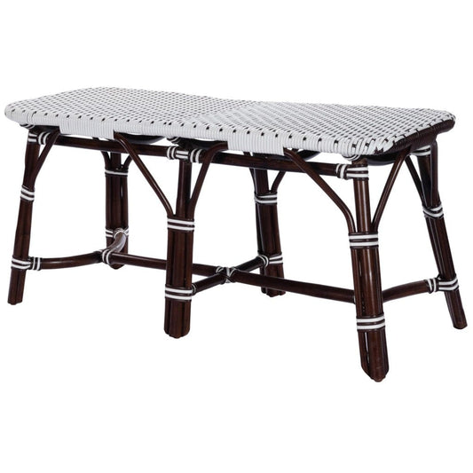 Dark Brown And White Rattan Bench