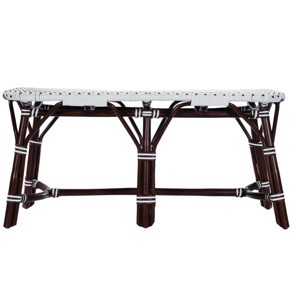 Dark Brown And White Rattan Bench