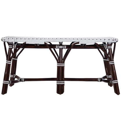 Dark Brown And White Rattan Bench