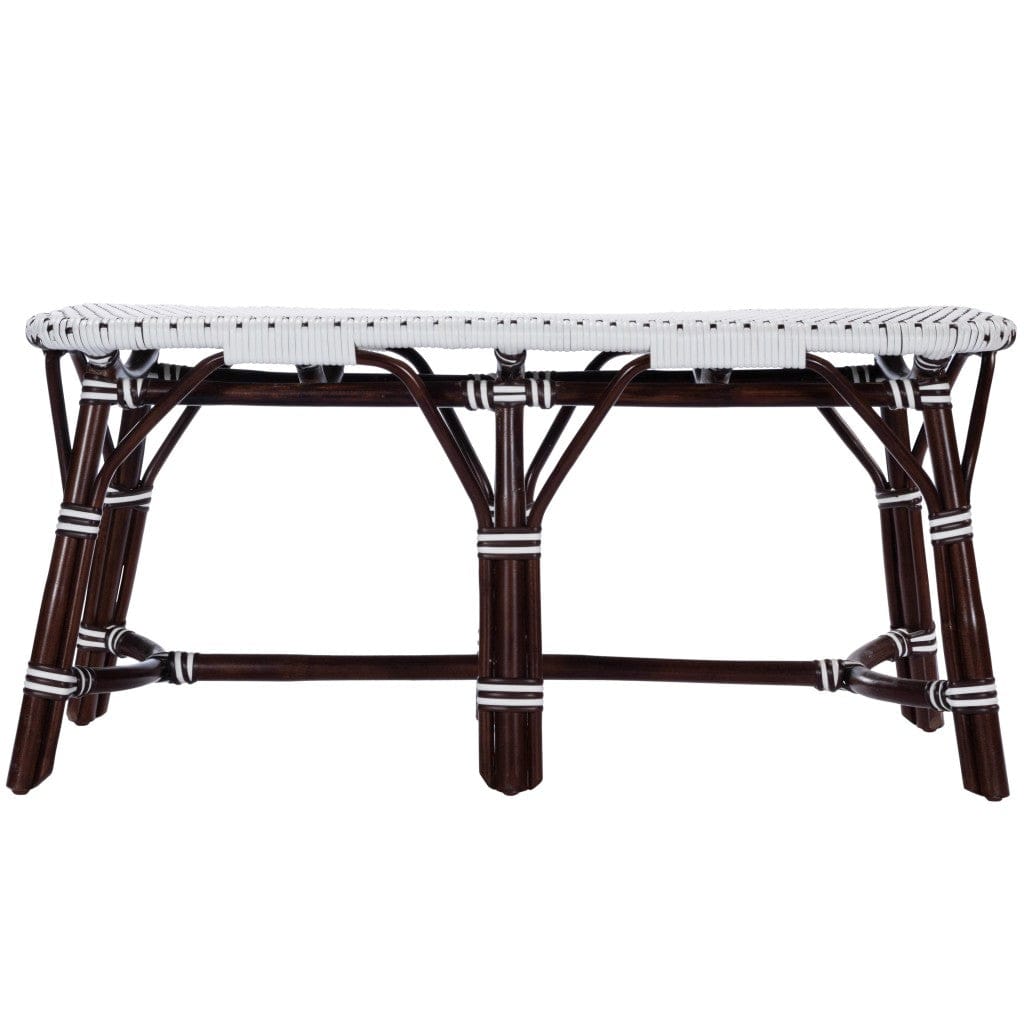 Dark Brown And White Rattan Bench