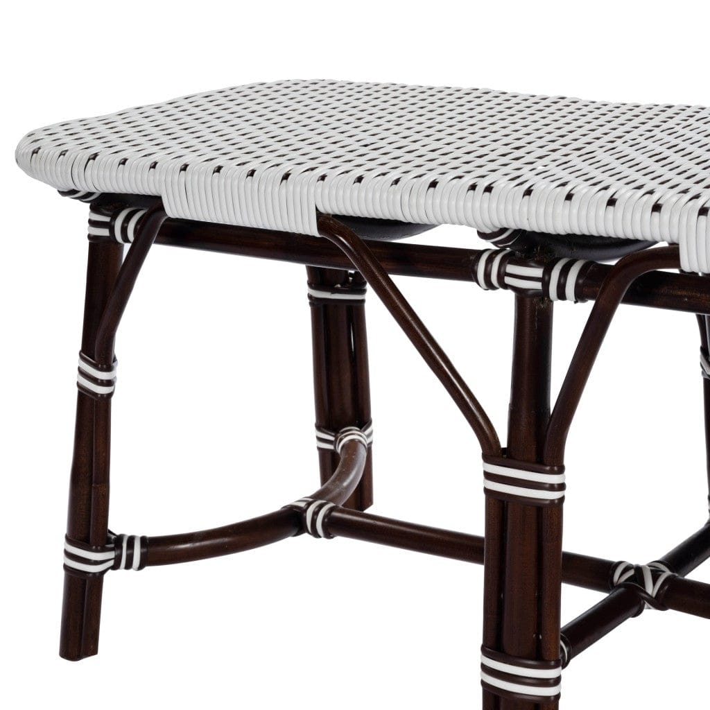 Dark Brown And White Rattan Bench