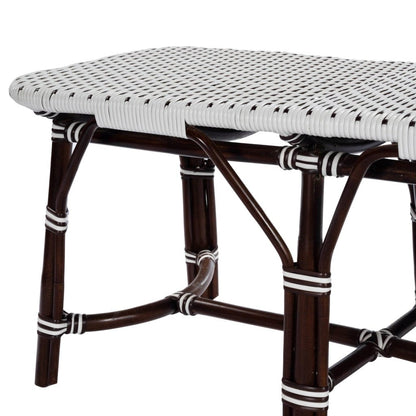 Dark Brown And White Rattan Bench