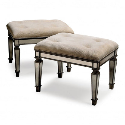 Ivory And Mirror Vanity Bench