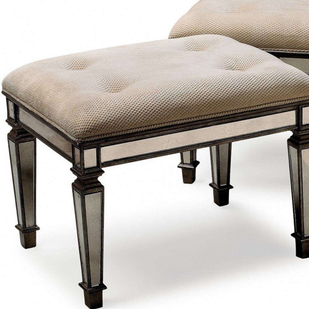 Ivory And Mirror Vanity Bench