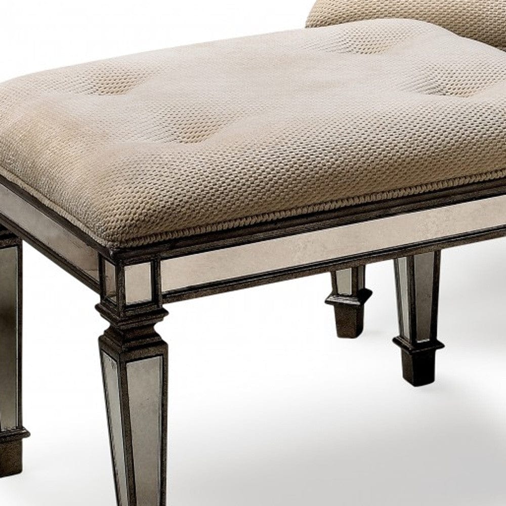 Ivory And Mirror Vanity Bench