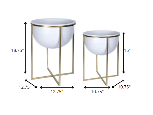 Set Of Two White And Gold Metal Planters