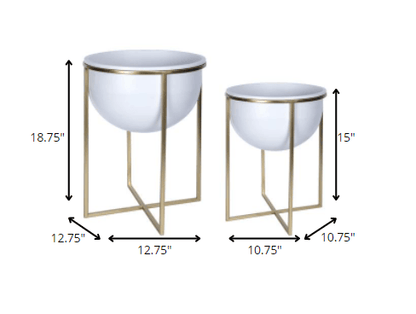 Set Of Two White And Gold Metal Planters