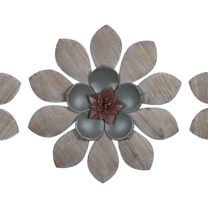Set Of Three Wood And Metal Flower Wall Decor