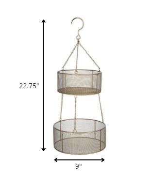 Two Tiered Gold Metal Hanging Basket