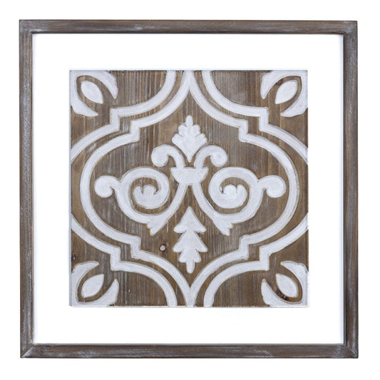 Wooden Gray And Beige Ethnic Tile Wall Plaque