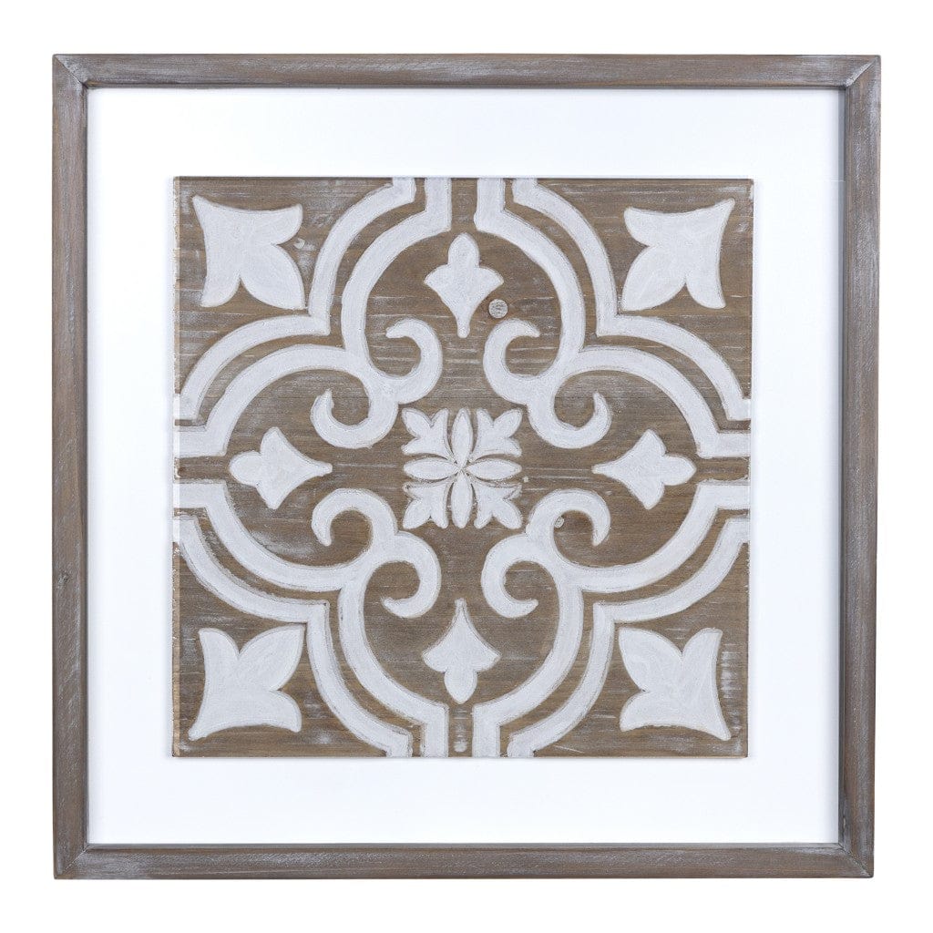 Wooden Gray And Beige Geometric Tile Wall Plaque