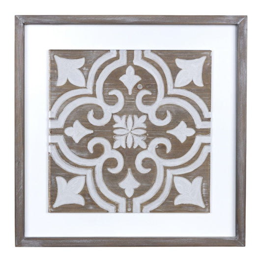 Wooden Gray And Beige Geometric Tile Wall Plaque