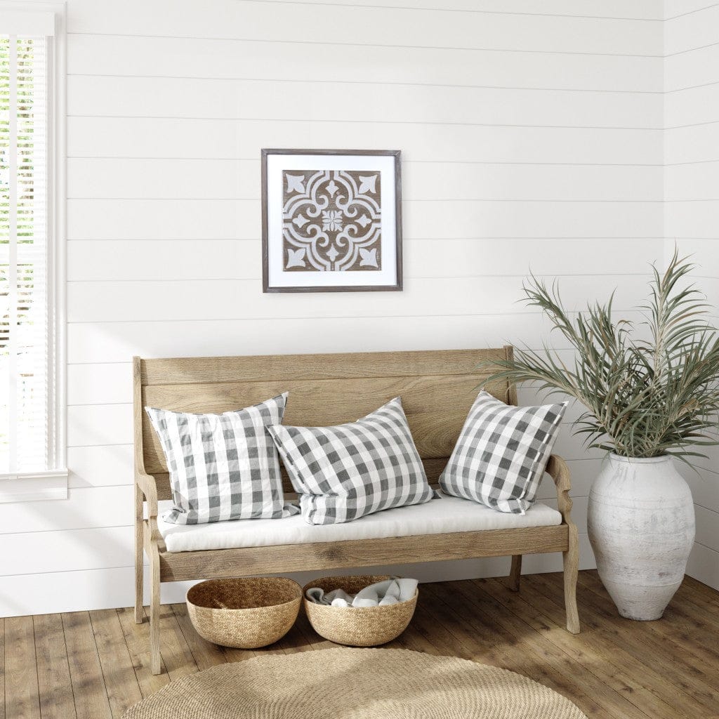 Wooden Gray And Beige Geometric Tile Wall Plaque