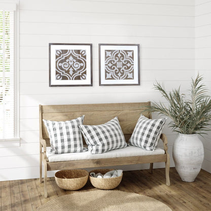 Wooden Gray And Beige Geometric Tile Wall Plaque