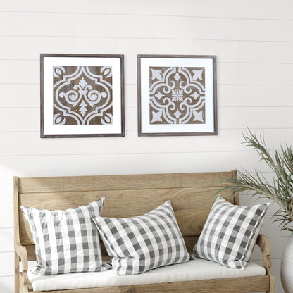 Wooden Gray And Beige Geometric Tile Wall Plaque