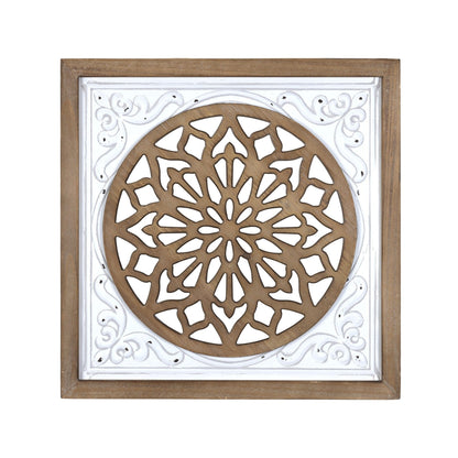 White Ethnic Wood And Metal Square Wall Plaque