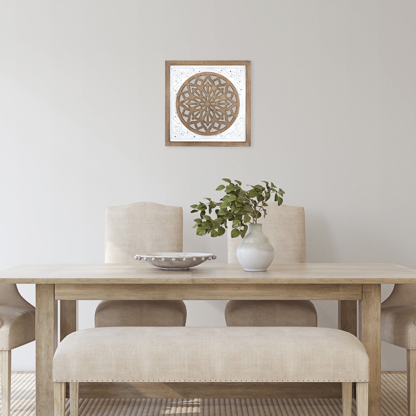 White Ethnic Wood And Metal Square Wall Plaque