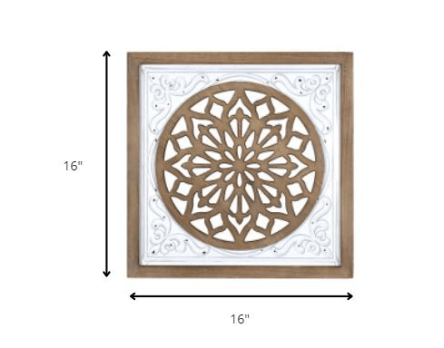 White Ethnic Wood And Metal Square Wall Plaque