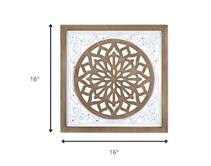White Ethnic Wood And Metal Square Wall Plaque