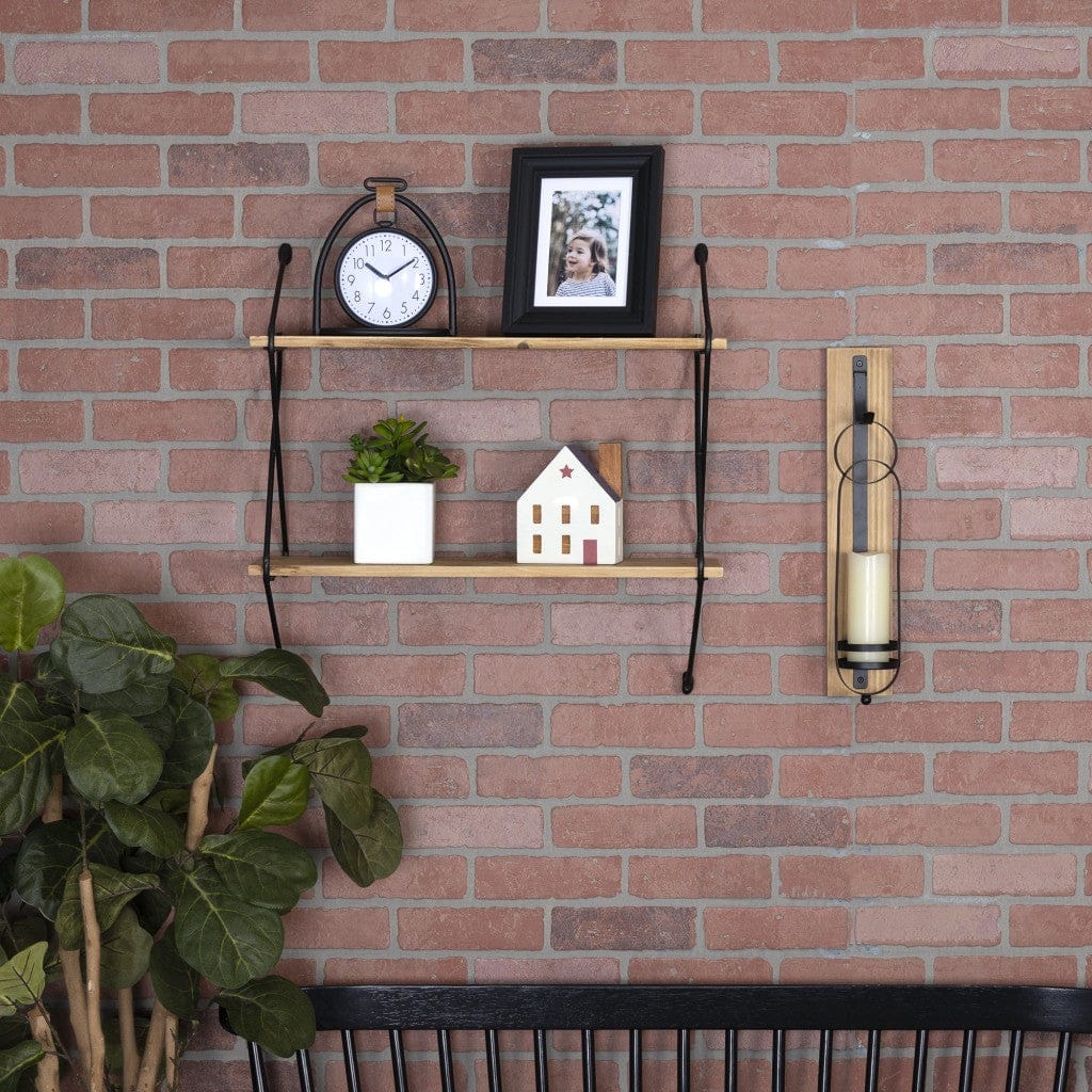 Two Tier Metal And Wood Wall Shelf