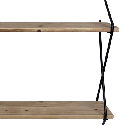 Two Tier Metal And Wood Wall Shelf