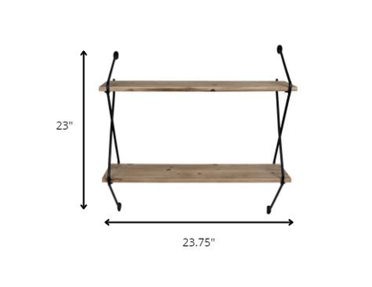 Two Tier Metal And Wood Wall Shelf