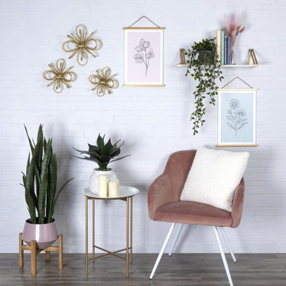 Pink Hexagonal Planter With Wooden Base