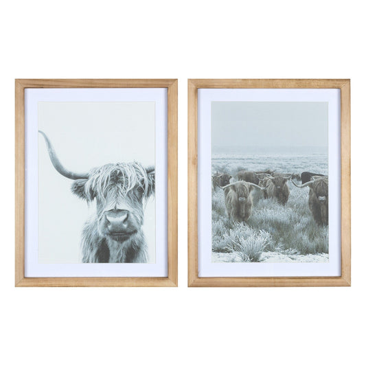 Set Of Two Wooden Highland Cows Wall Art