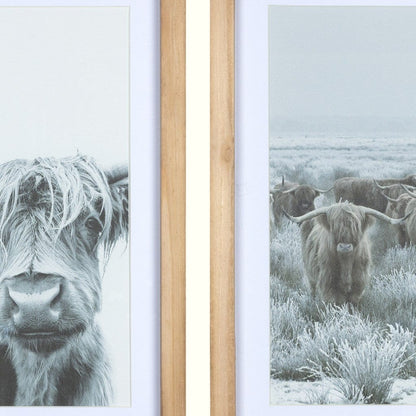 Set Of Two Wooden Highland Cows Wall Art