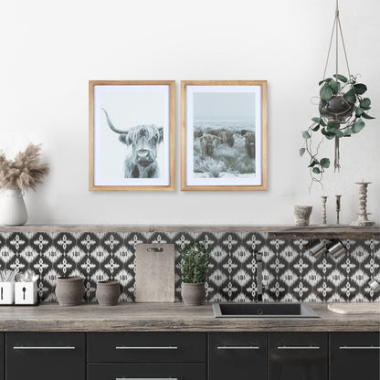 Set Of Two Wooden Highland Cows Wall Art