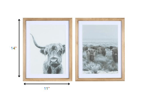 Set Of Two Wooden Highland Cows Wall Art