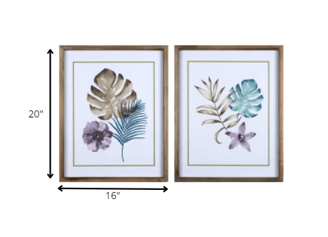 Set Of Two Wooden Multicolor Leaf Wall Art