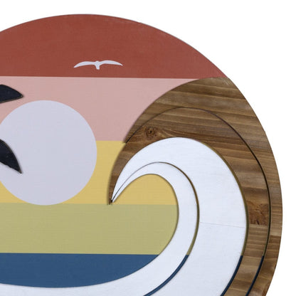 Round Wooden Sunset Wave Wall Art