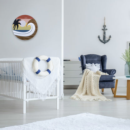 Round Wooden Sunset Wave Wall Art