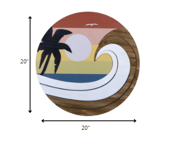 Round Wooden Sunset Wave Wall Art